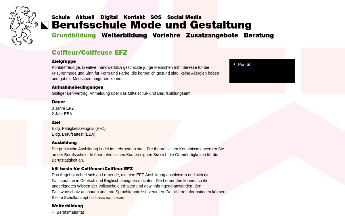 Berufsschule Mode und Gestaltung Zürich: Coiffeur/Coiffeuse EFZ